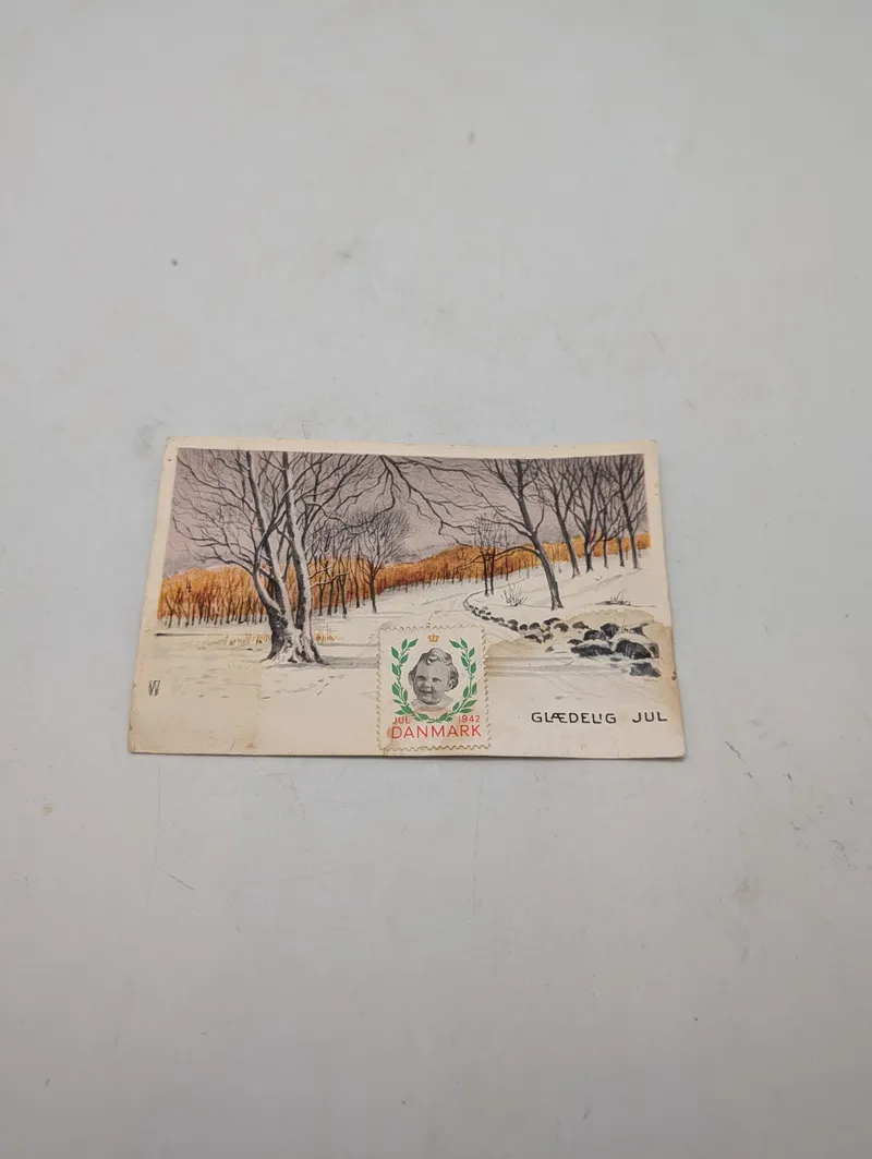 Dansk Julekort fra 1942 med Julen 1942 Julemærke D.N.S.A.P. og Fredensborg Stempel