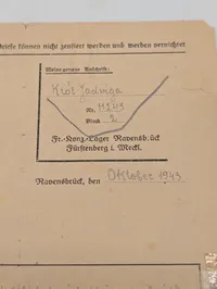 Ravensbrück Koncentrationslejr Brev fra Jadwiga Krol, Oktober 1943