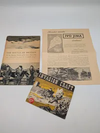 WWII Military Ephemera Lot: Battle of Britain, Iwo Jima, and Invasion Craft
