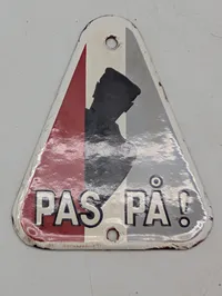 Vintage dansk emaljeskilt "PAS PÅ!"  DSB