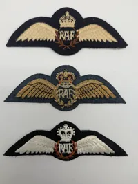 Tre britiske Royal Air Force (RAF) pilotvinger i forskellige udførelser