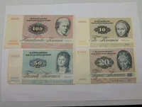 Sæt af fire danske pengesedler fra Serie 1972 med dyremotiver