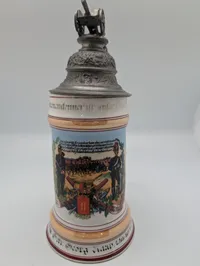 German Imperial Regimental Artillery Beer Stein with Cannon Finial