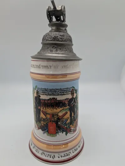 German Imperial Regimental Artillery Beer Stein with Cannon Finial