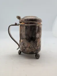 Antique Silver-Plated Lidded Tankard with Repoussé Scrollwork