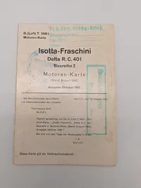 1942 Luftwaffe Isotta-Fraschini Delta R.C. 40 I Motoren-Karte Manual