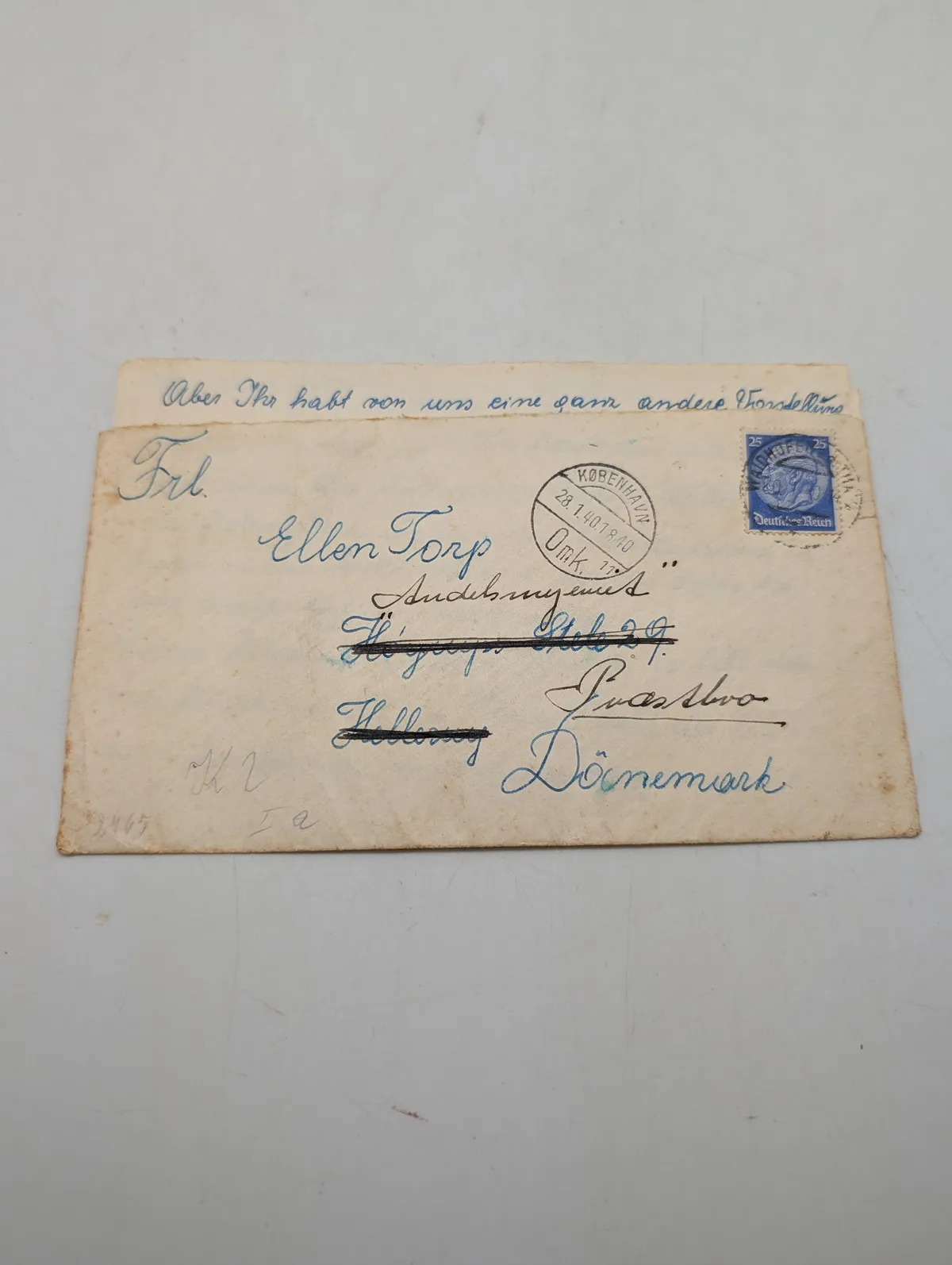 Tysk censureret brev fra 1940 sendt til Ellen Torp i Danmark