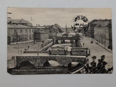 Vintage Copenhagen Postcard, Frederiksholms Kanal with Trams