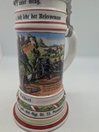 Tysk Reservist-ølkrus med Tinlåg, 1. Großh. Hess. Feld-Art.-Rgt. Nr. 25