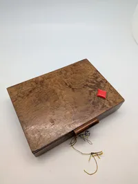 Vintage Burl Wood and Zebrawood Inlaid Jewelry Box with Key