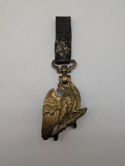 Antik messing Trommeophæng med ørn og læderrem Tysk WW1 