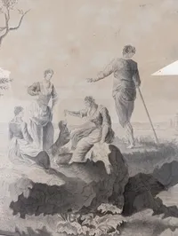 Sø kadet tegning Nicolay Wulff (1783-1807), tuschtegning,  flodparti med personer