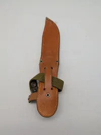 Vintage jagtkniv med hjortetaksgreb og læderskede