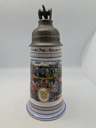 Tysk Reservist-ølkrus fra 1. Fuss-Artillerie-Regiment München 1907
