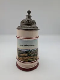 Vintage German Beer Stein with Pewter Lid, Gruss aus Oberndorf a.d.S.