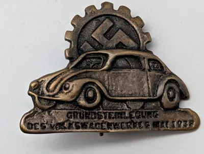 1938 Volkswagen Factory Foundation Stone Laying Commemorative Pin POSTWAR 