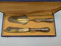 Antique Silver-Handled Cake and Pie Server Set in Presentation Case 800 sølv 