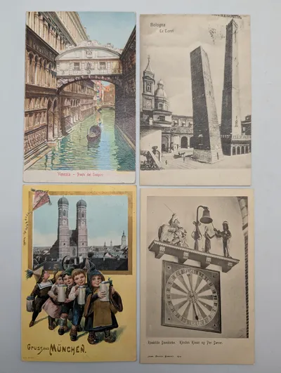 Set of Four Vintage European Topographical Postcards