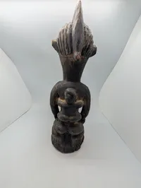 West African Hand-Carved Dark Wood Fertility Figure