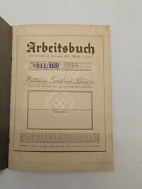 WWII German Third Reich Arbeitsbuch (Work Book) for Wilhelm Friedrich Schüpp