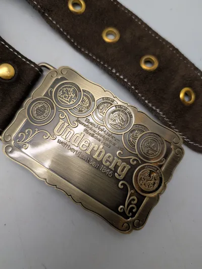 Underberg Vintage Bæltespænde med Brun Ruskindslæderrem