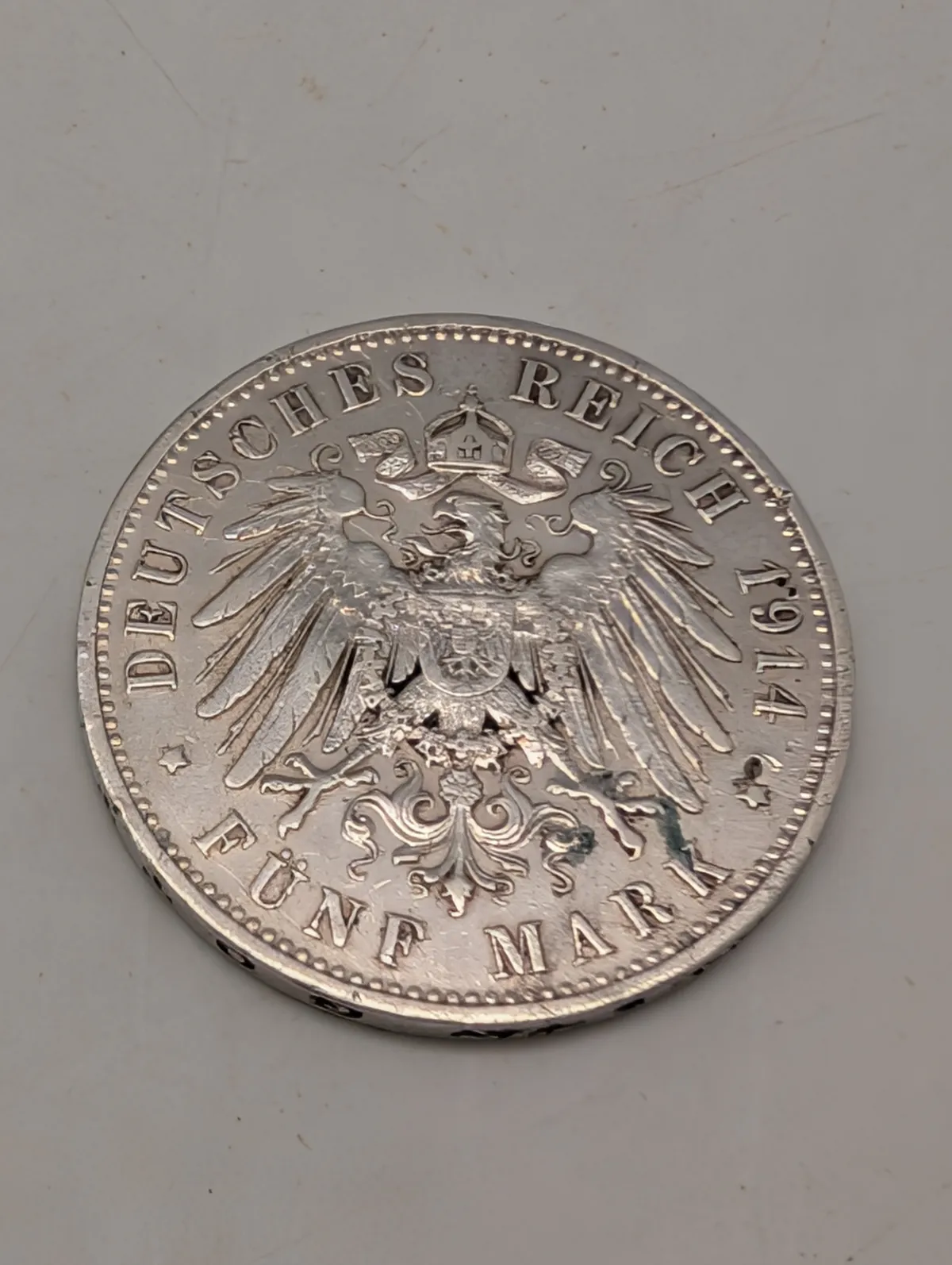 1914 German Empire 5 Mark Silver Coin Deutsches Reich