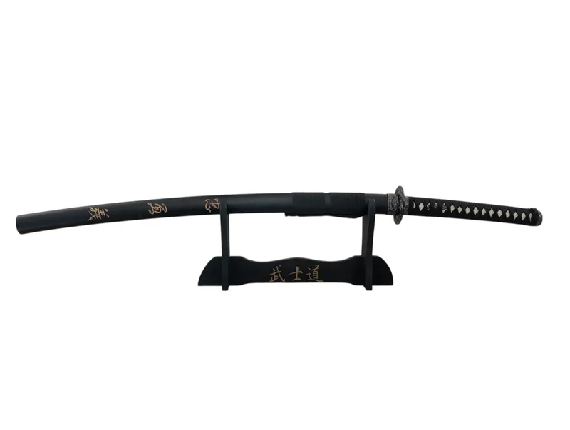 Japanese Style Katana with Bushido Inscribed Scabbard and Display Stand