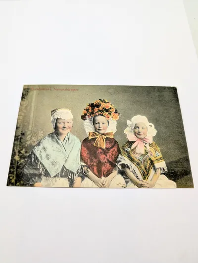 Vintage Danish Postcard, Bornholmske Nationaldragter Folk Costumes