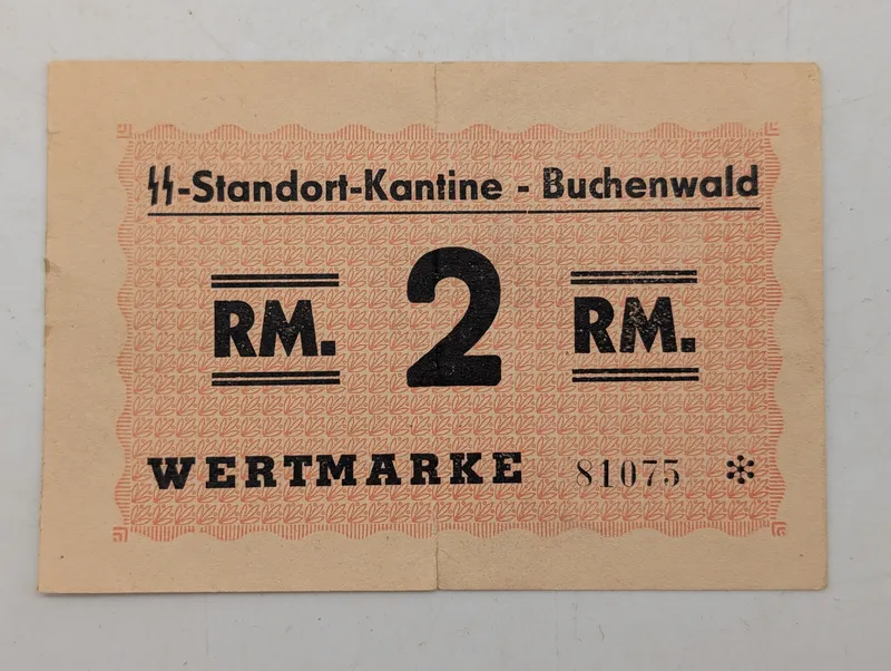 Buchenwald Koncentrationslejr SS-Standort-Kantine 2 RM Wertmarke, original 
