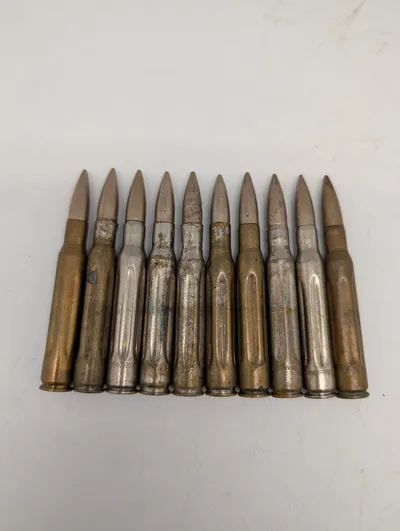Sæt med 10 stk. vintage 7,62 mm dummy-patroner til træning