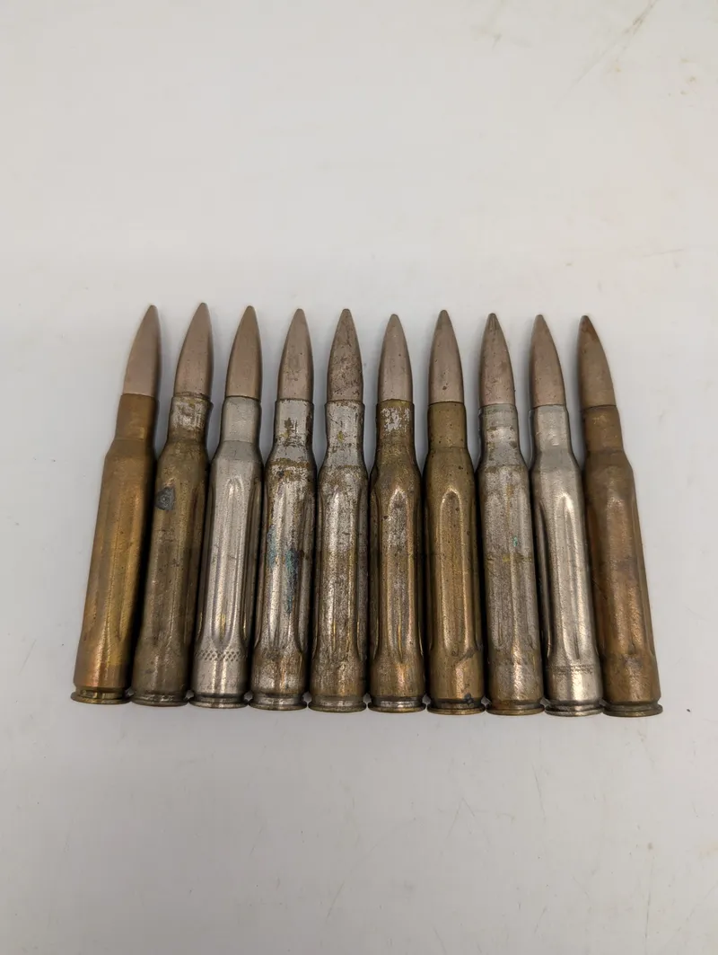 Sæt med 10 stk. vintage 7,62 mm dummy-patroner til træning