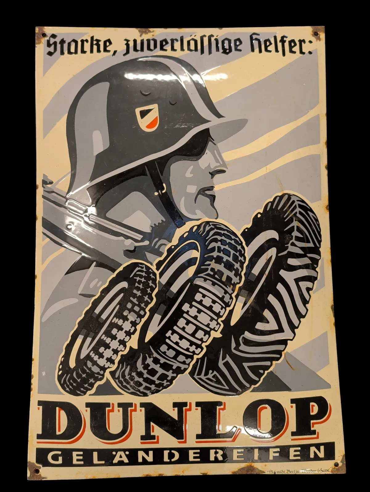 Stort Dunlop Geländereifen Emaljeskilt med Wehrmacht-motiv