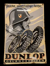 Stort Dunlop Geländereifen Emaljeskilt med Wehrmacht-motiv