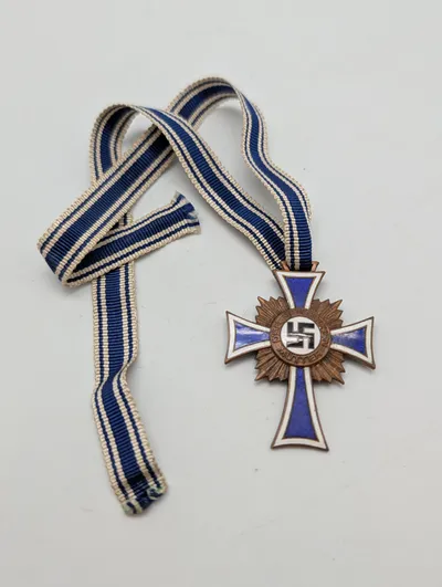 WWII German Mother's Cross in Bronze with Original Ribbon