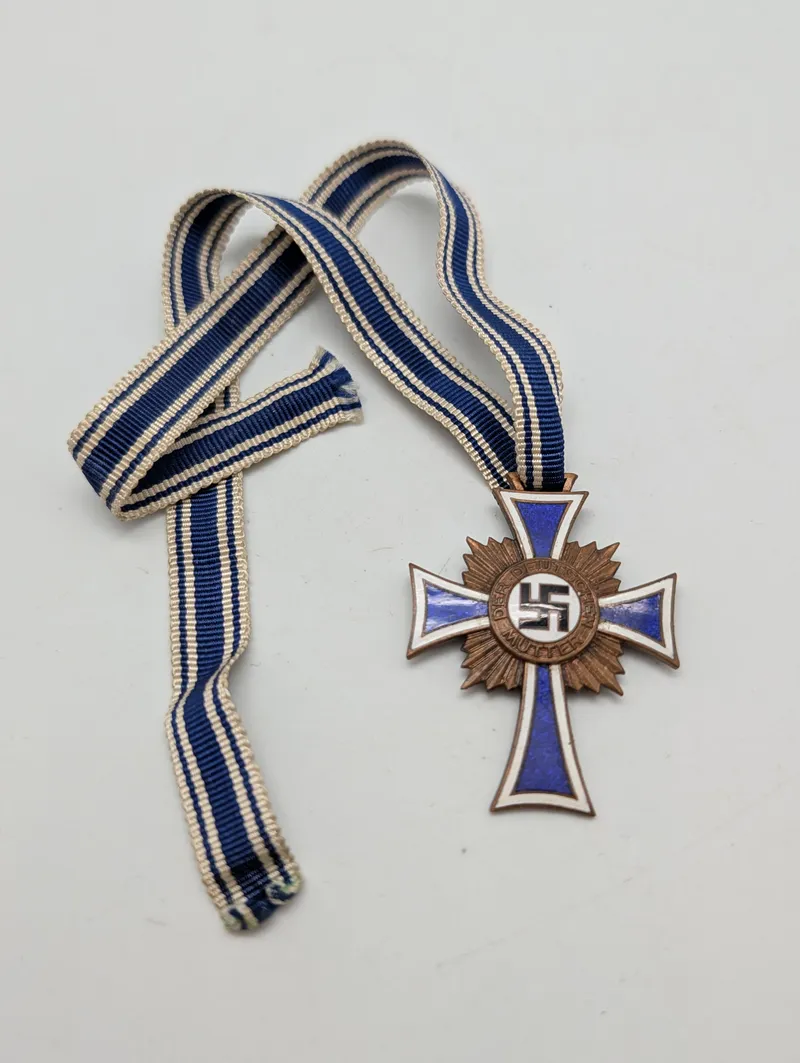 WWII German Mother's Cross in Bronze with Original Ribbon