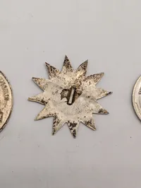Samling af tre vintage Carlsberg-medaljer og emblemer Soltegn