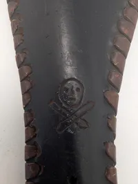 Vintage Hand-Stitched Leather Pistol Holster with Skull and Crossbones Motif