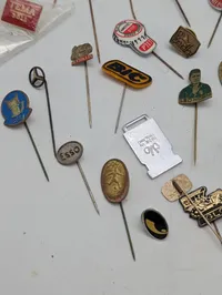 Vintage Collection of Advertising Lapel Pins and Spar Matchbox Labels