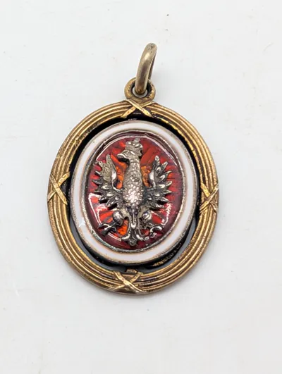 Antique Polish Eagle Enamel Pendant in Gilt Metal Frame