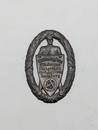 1938 SA Gruppe Niederrhein Wettkampftage Duisburg Commemorative Badge