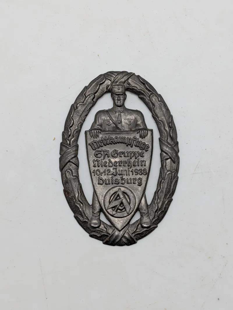 1938 SA Gruppe Niederrhein Wettkampftage Duisburg Commemorative Badge