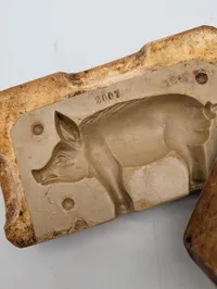 Antique Two-Piece Ceramic Pig Casting Mold'