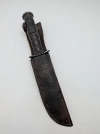 KA-BAR USMC Fighting Utility Knife with Leather Sheath WW2 
