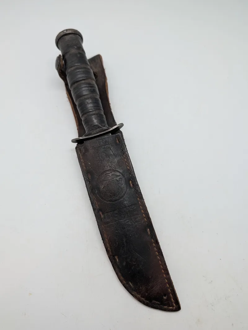 KA-BAR USMC Fighting Utility Knife with Leather Sheath WW2 