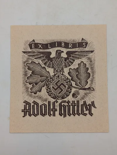 Adolf Hitler Ex Libris Bogmærke, originalt fra hans München lejelighed 