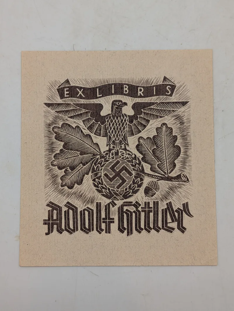 Adolf Hitler Ex Libris Bogmærke, originalt fra hans München lejelighed 