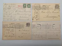 Set of Four Vintage European Postcards Featuring Folk Art and Portraits