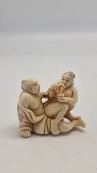 Antik JAPANESE HAND CARVED EROTIC NETSUKE FIGURES EDO / MEIJI PERIODE 