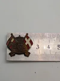 Kong Christian X 75-års fødselsdagsmærke i metal med emaljerede flag, sjælden udgave 