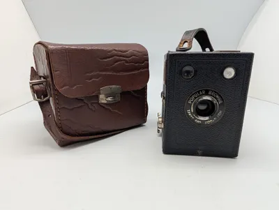 Kodak Popular Brownie Box Camera with Leather Carrying Case
